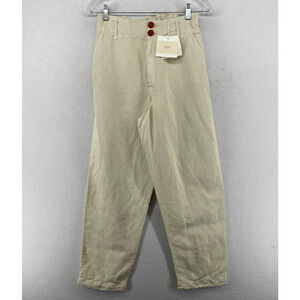 TINSELS Pants 36 Cotton Linen Teddy Radio Twill Ankle High Waist Beige NEW